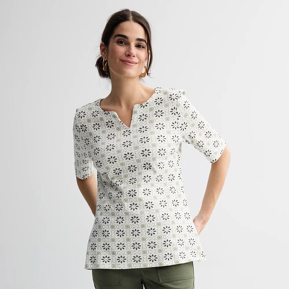 Womens Croft & Barrow Elbow-Sleeve Splitneck Top Product Image