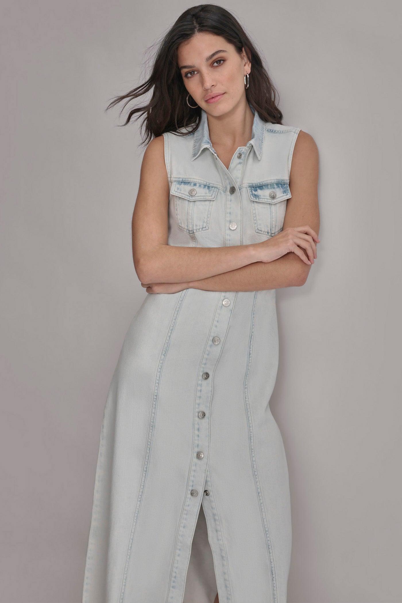SLEEVELESS DENIM MAXI SHIRT DRESS Product Image