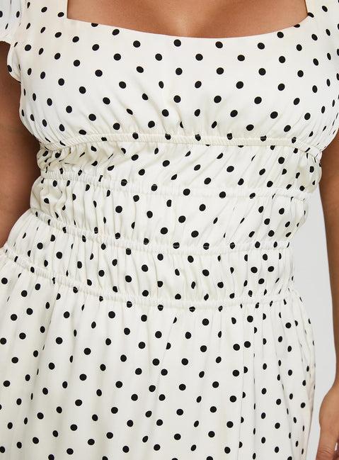 Evangelie Ruched Mini Dress White Polka Curve Product Image
