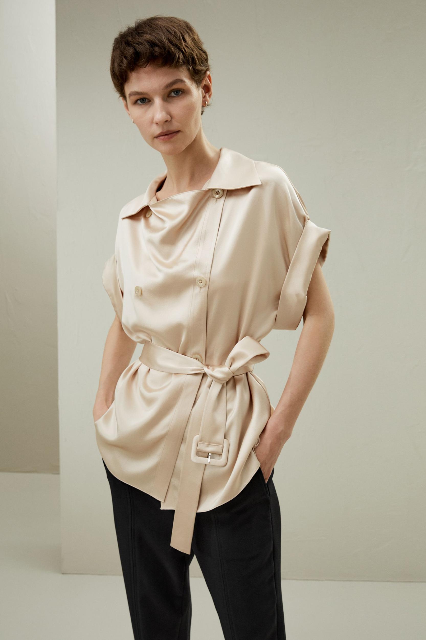 LILYSILK Silk Trench Jacket for Women Navy Blue Natural Silk Luxurious Roll-Up Trench Coat L Product Image