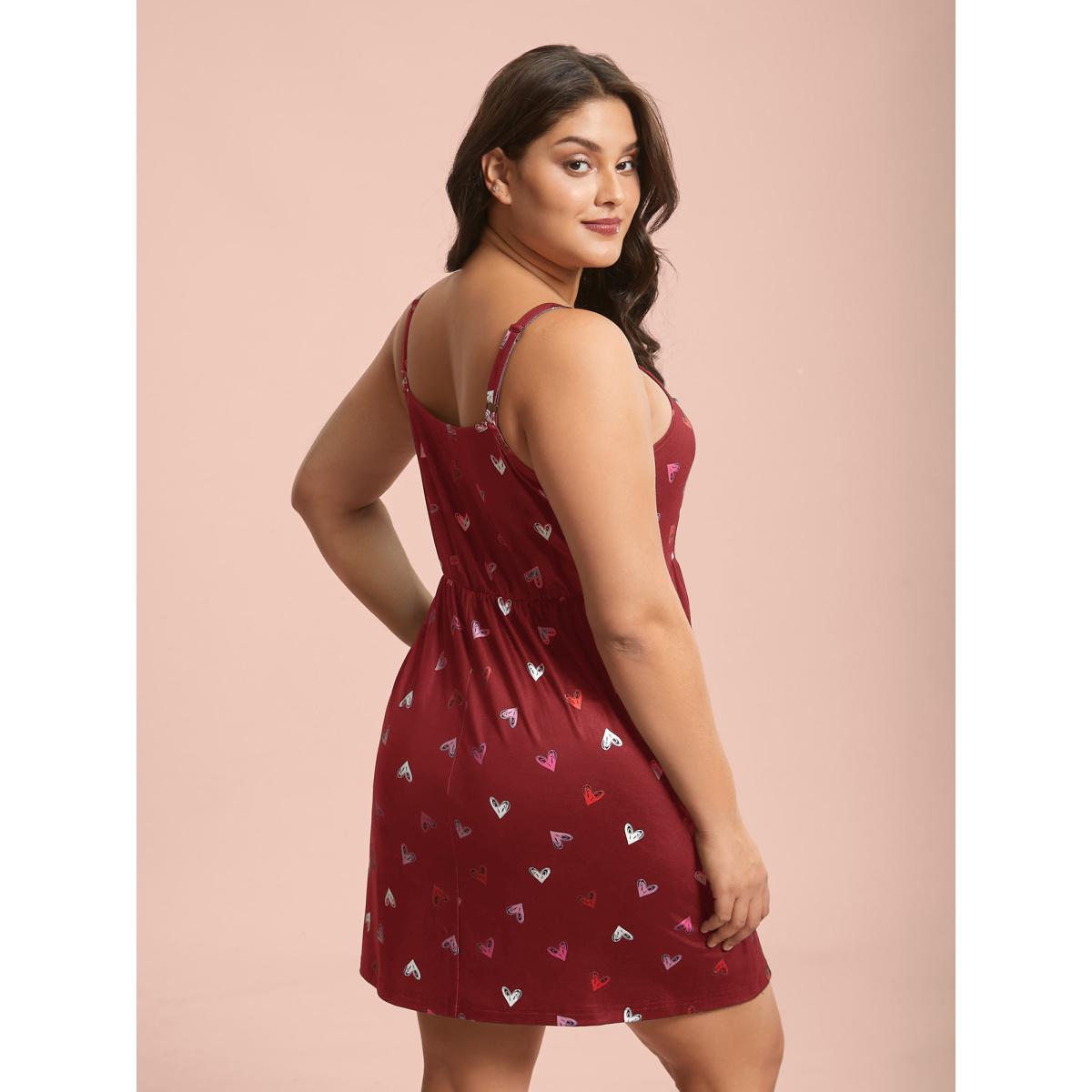 Plus Size Multi-Color Lace Trim Stitch Lounge Dress Women Crimson Lounge Woven ribbon&lace trim Deep V-neck Loungewear BloomChic 18-20/2X Product Image