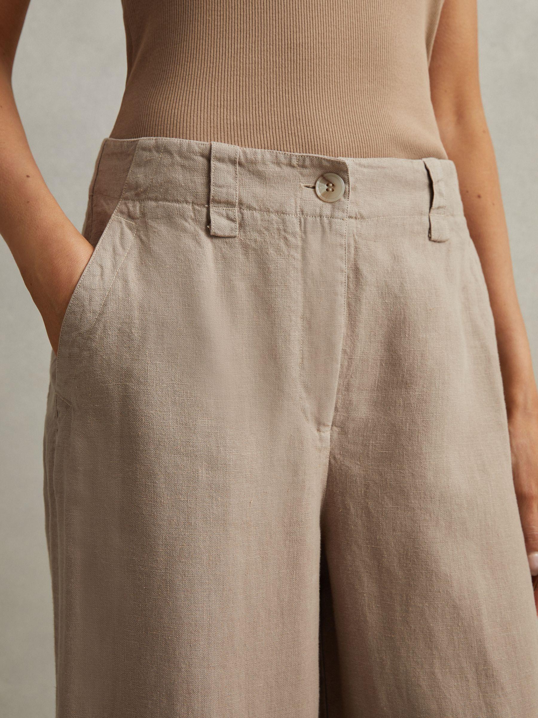 Linen Wide Leg Garment Dyed Trousers in Mink Neutral Product Image
