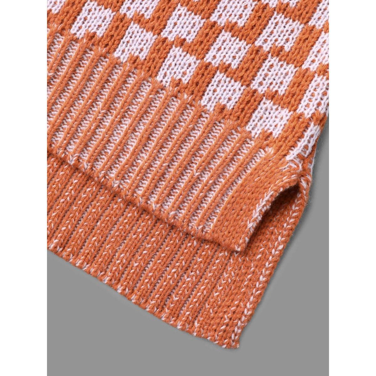 Plus Size Textured Color Contrast Side-Slit Pullover Brightorange Women Casual Loose Long Sleeve Round Neck Everyday Pullovers BloomChic 18-20/2X Product Image