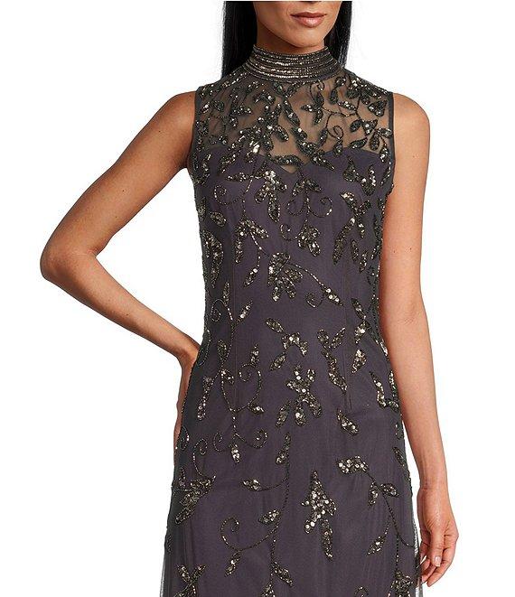 Alex Evenings Illusion Mock Neck Sleeveless Hand Beaded Sheath Gown Product Image