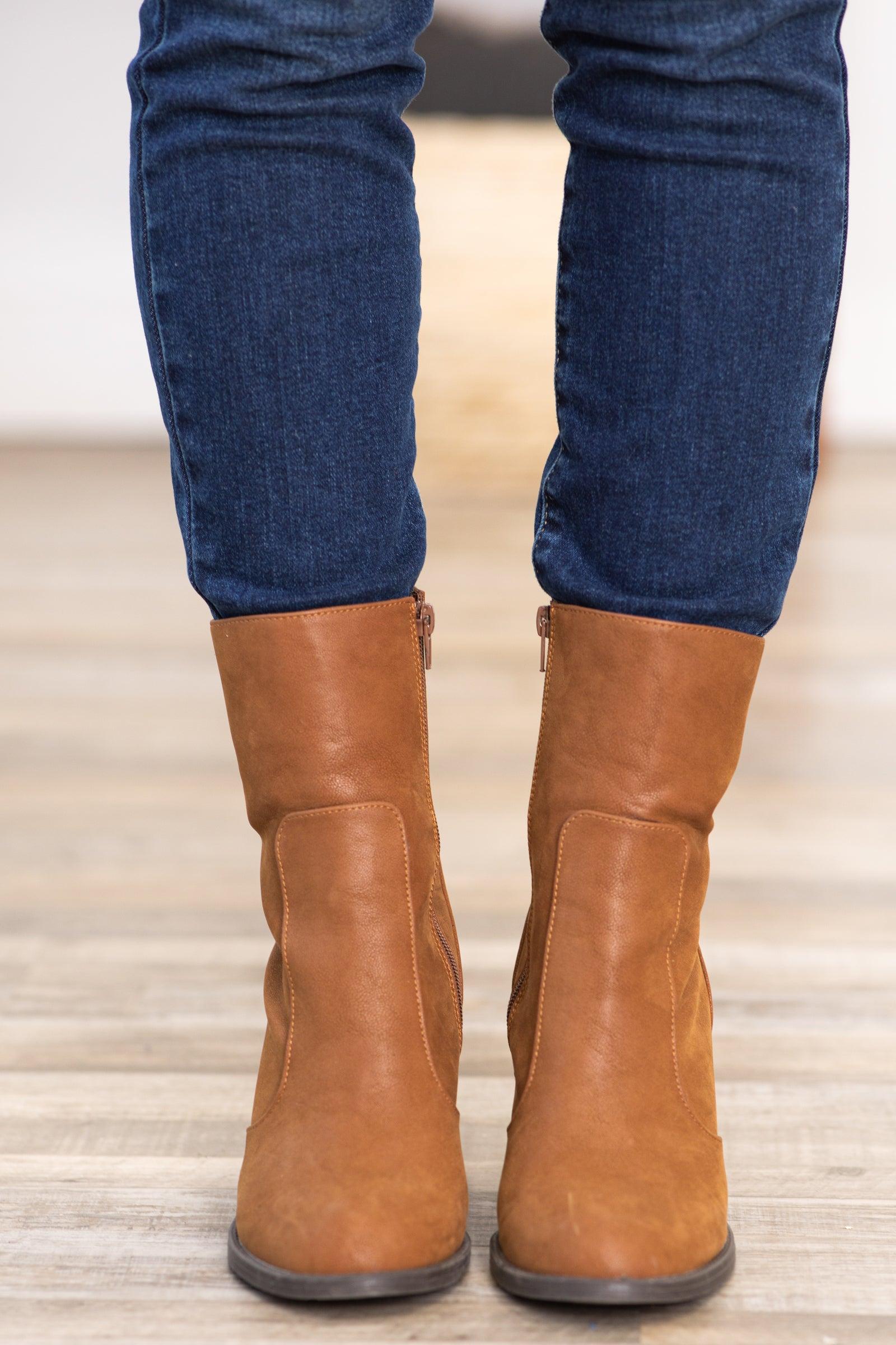Dark Camel Faux Suede Mid Calf Boots Product Image