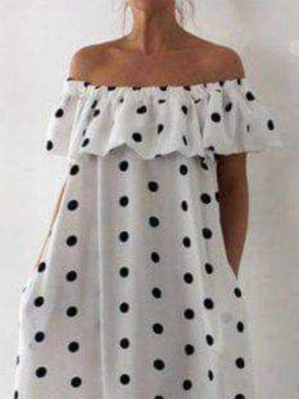 Loose Falbala Polka-Dot Off-The-Shoulder Maxi Dresses Product Image