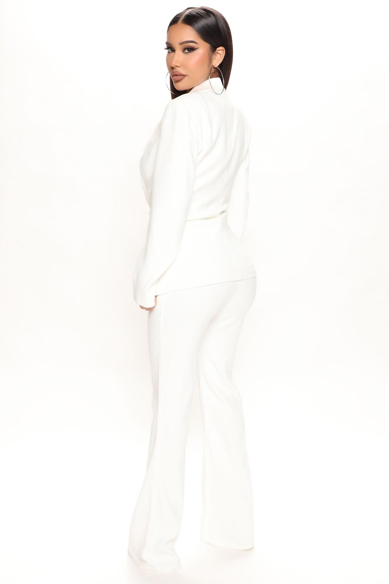 Always Sophisticated Tuxedo Blazer Pant Set - White Product Image