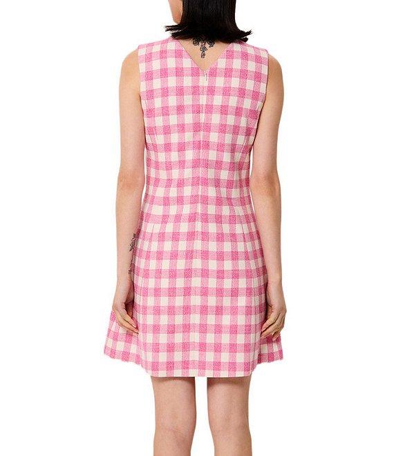Tara Jarmon Russel Woven Gingham Round Neck Sleeveless A-Line Dress Product Image