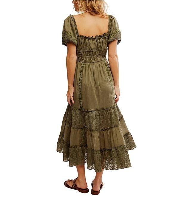 Free People Falling Sun Square Neck Short Puff Sleeve Tiered Midi Dress Product Image