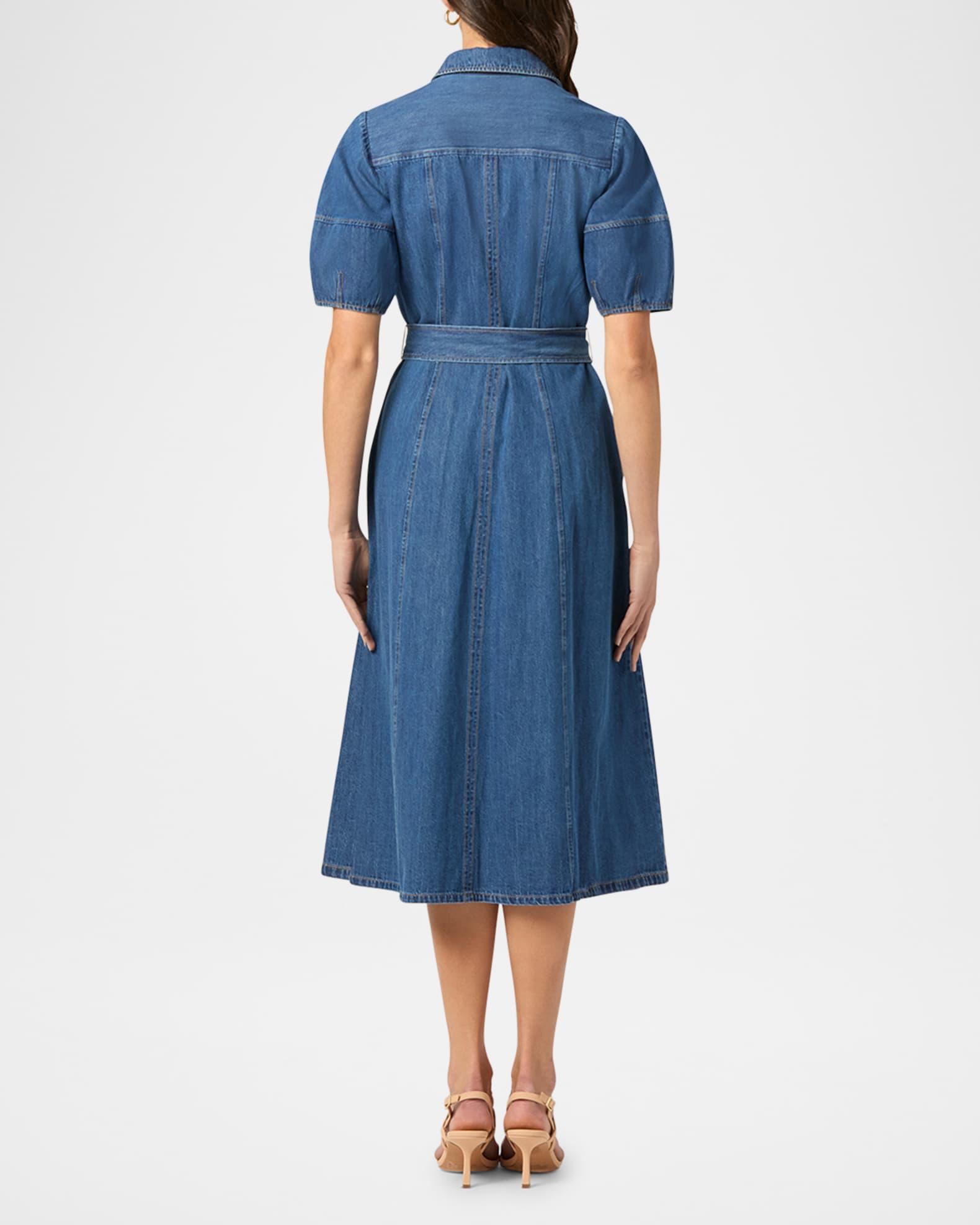 Mara Puff-Sleeve Denim Midi Shirtdress Product Image