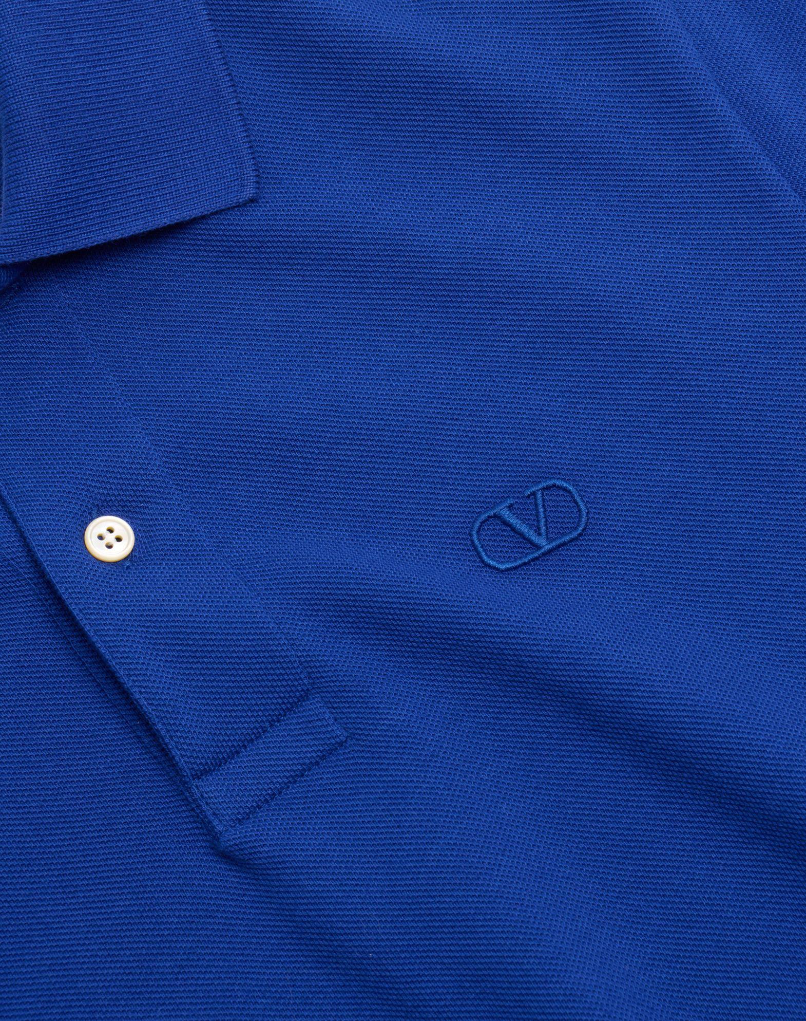 Long-Sleeved Cotton Piqué Polo Shirt With Vlogo Embroidery Product Image