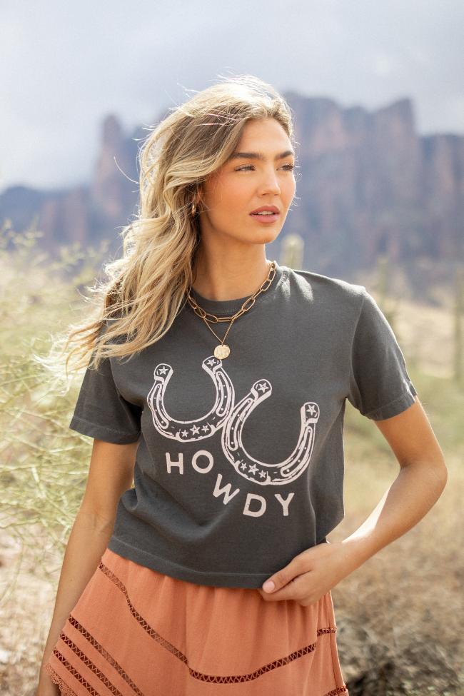 Howdy Horseshoes Dark Grey Boxy Graphic Tee Product Image