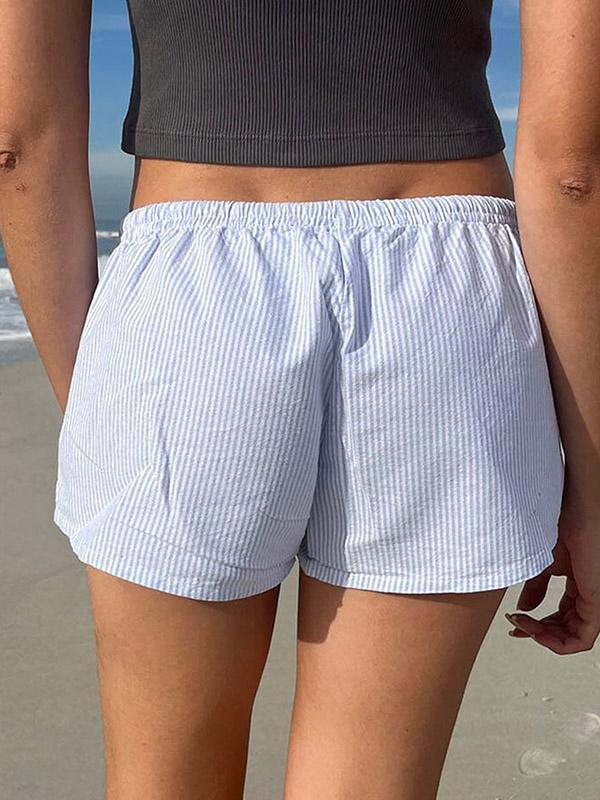 Loose Wide Leg Drawstring Striped Shorts Bottoms Product Image