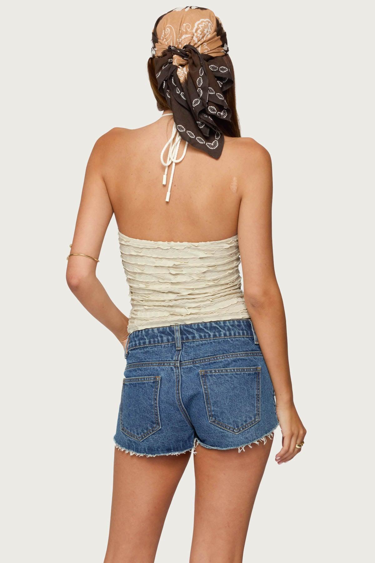 Criss Cross Bead Ruffled Halter Top Product Image