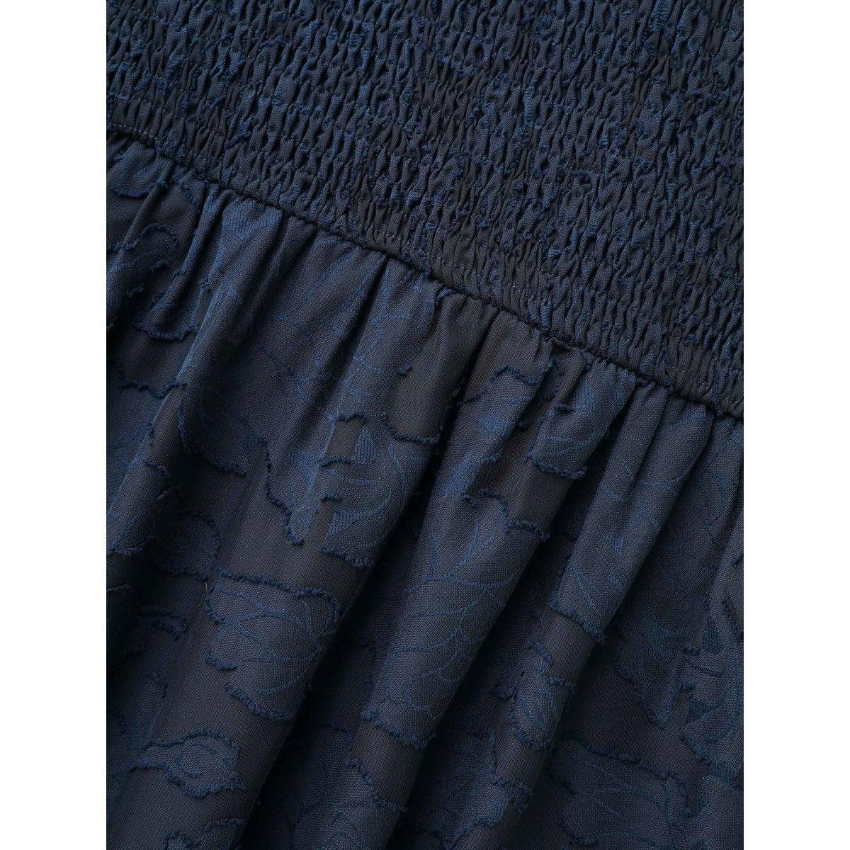 Plus Size Solid Textured Shirred Elastic Waist Dress DarkBlue Women Elegant Texture V-neck Long Sleeve Curvy BloomChic 18-20/2X Product Image