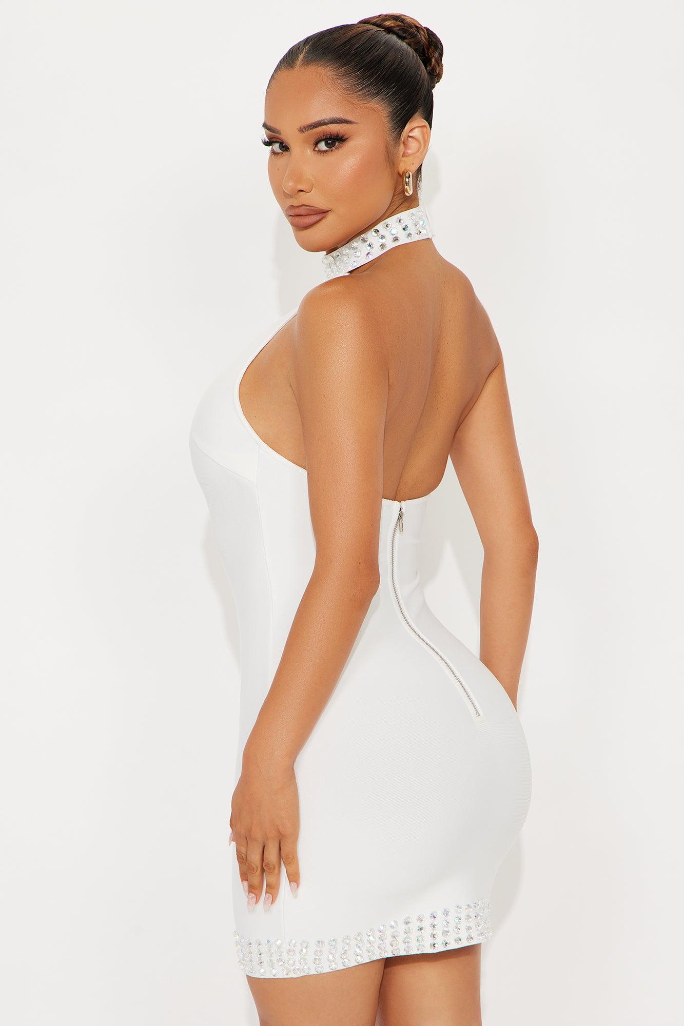 Bling Bling Rhinestone Bandage Mini Dress - White Female Product Image