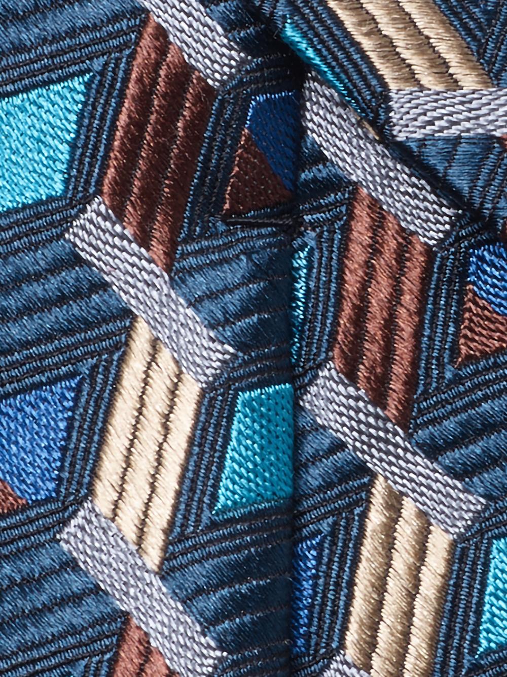 Geometric Woven Silk Tie - Teal/gold Product Image