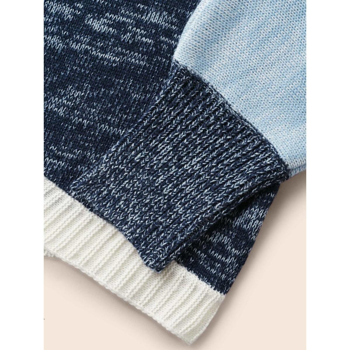 Plus Size Colorblock Contrast Curved Hem Cardigan Indigo Women Casual Loose Long Sleeve Everyday Cardigans BloomChic 22-24/3X Product Image