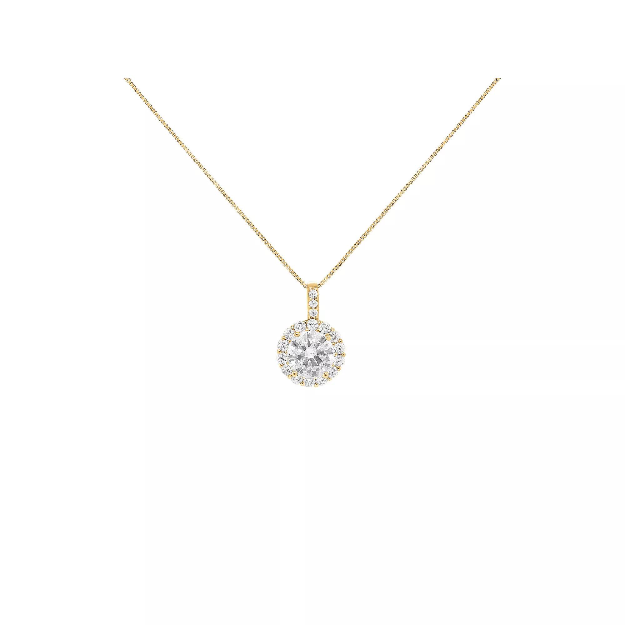 PRIMROSE Sterling Silver Cubic Zirconia Round Pendant Necklace, Women's, Size: 18", Gold Tone Clear Product Image