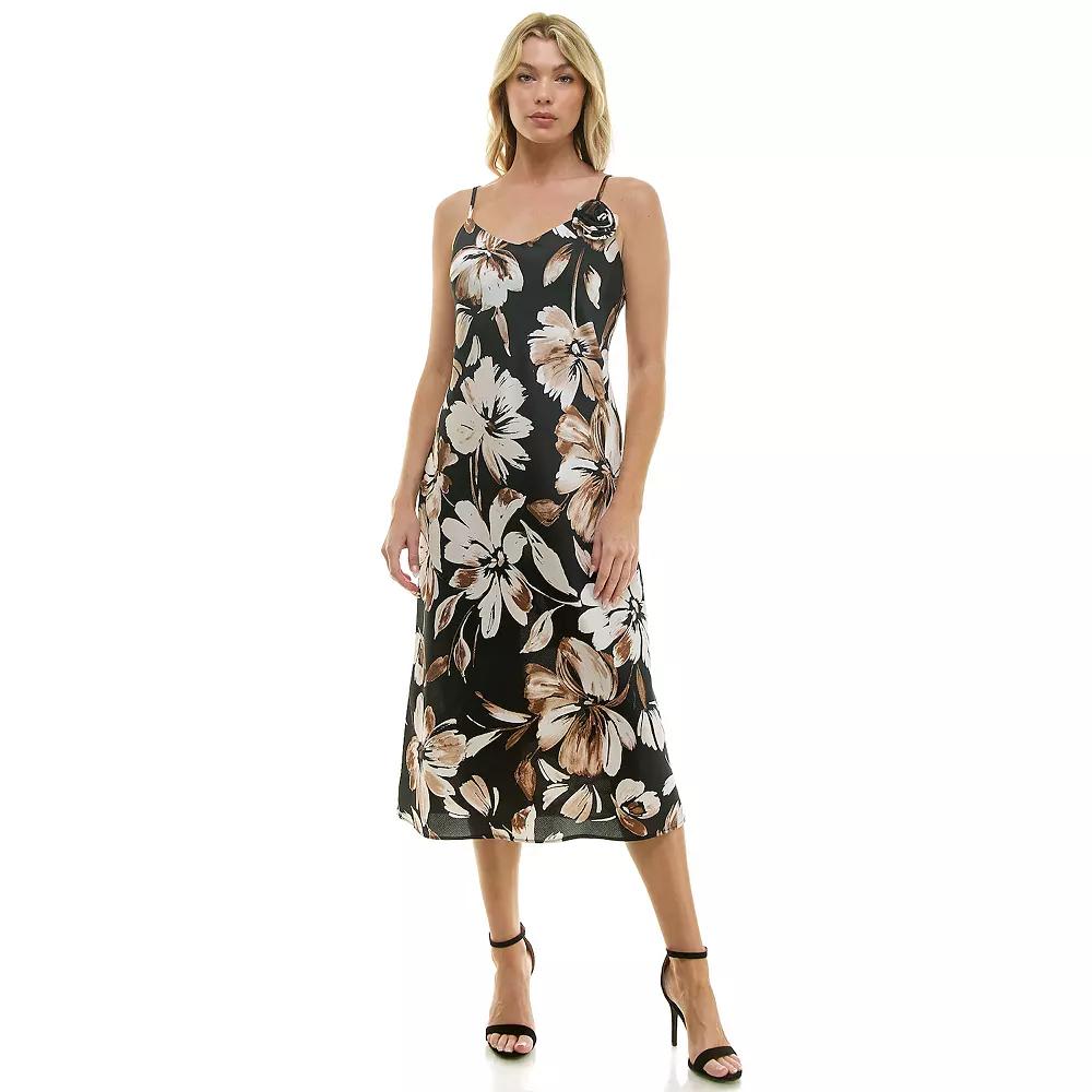 Womens Luxology V-Neck Rosette Bias Satin Midi Dress Product Image