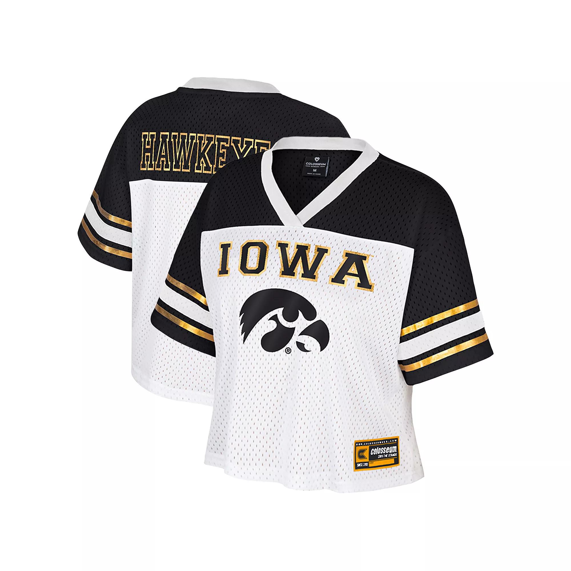 Women's Colosseum White Iowa Hawkeyes Treasure Cropped Football Jersey,  Product Image