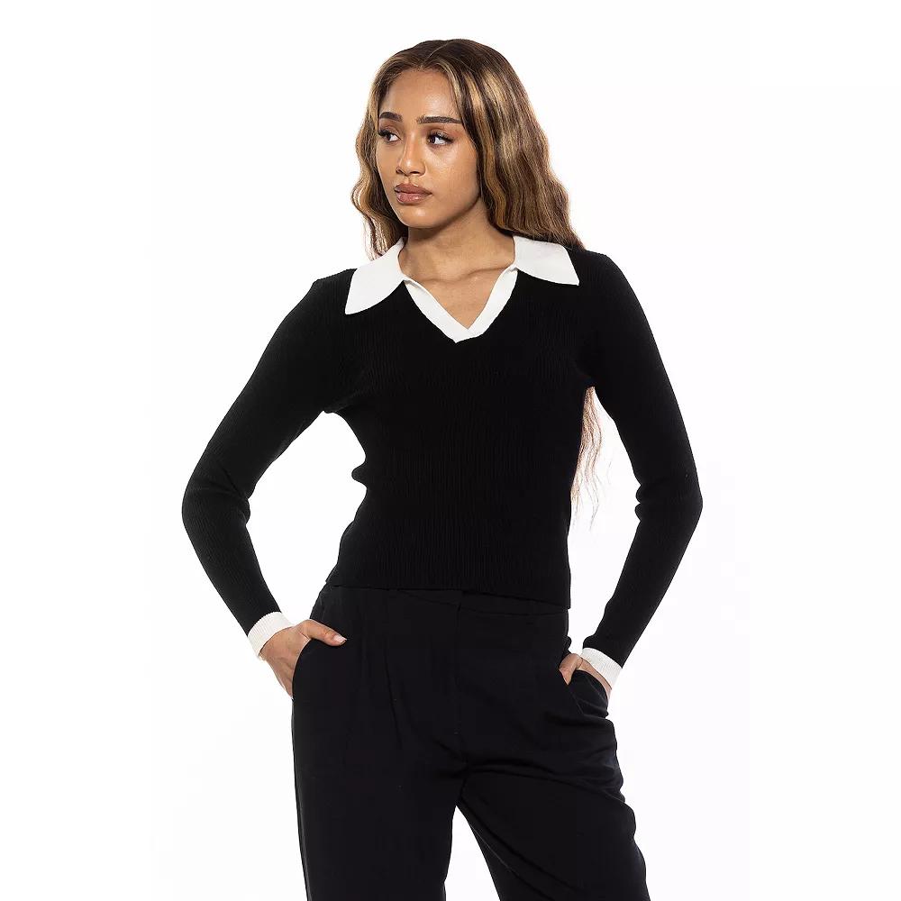 Women's ALEXIA ADMOR Crsti Collared Long Sleeve Ribbed Sweater,  Product Image