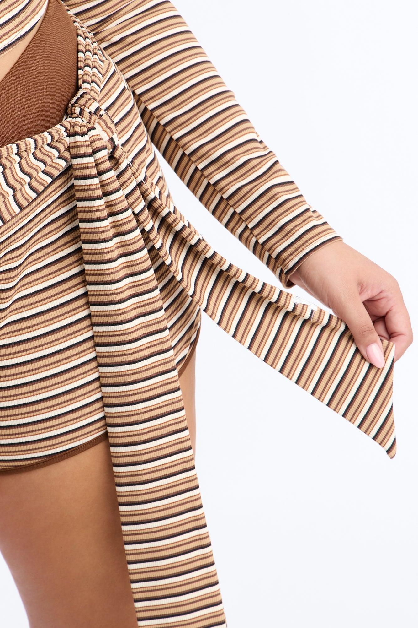 Mallie Striped 3 Piece Short Set - Brown/combo Female Product Image