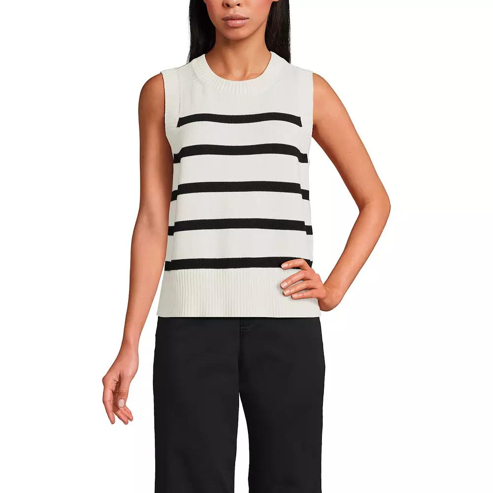 Plus Size Lands' End Drifter Cable Stitch Sweater, Women's, Size: Medium, Ivory Black Stripe Product Image