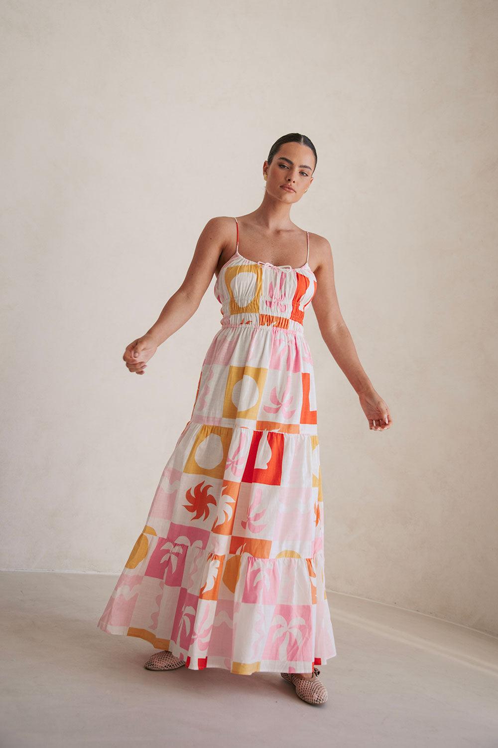 Talia Dress - Palm Tile Fuego Product Image