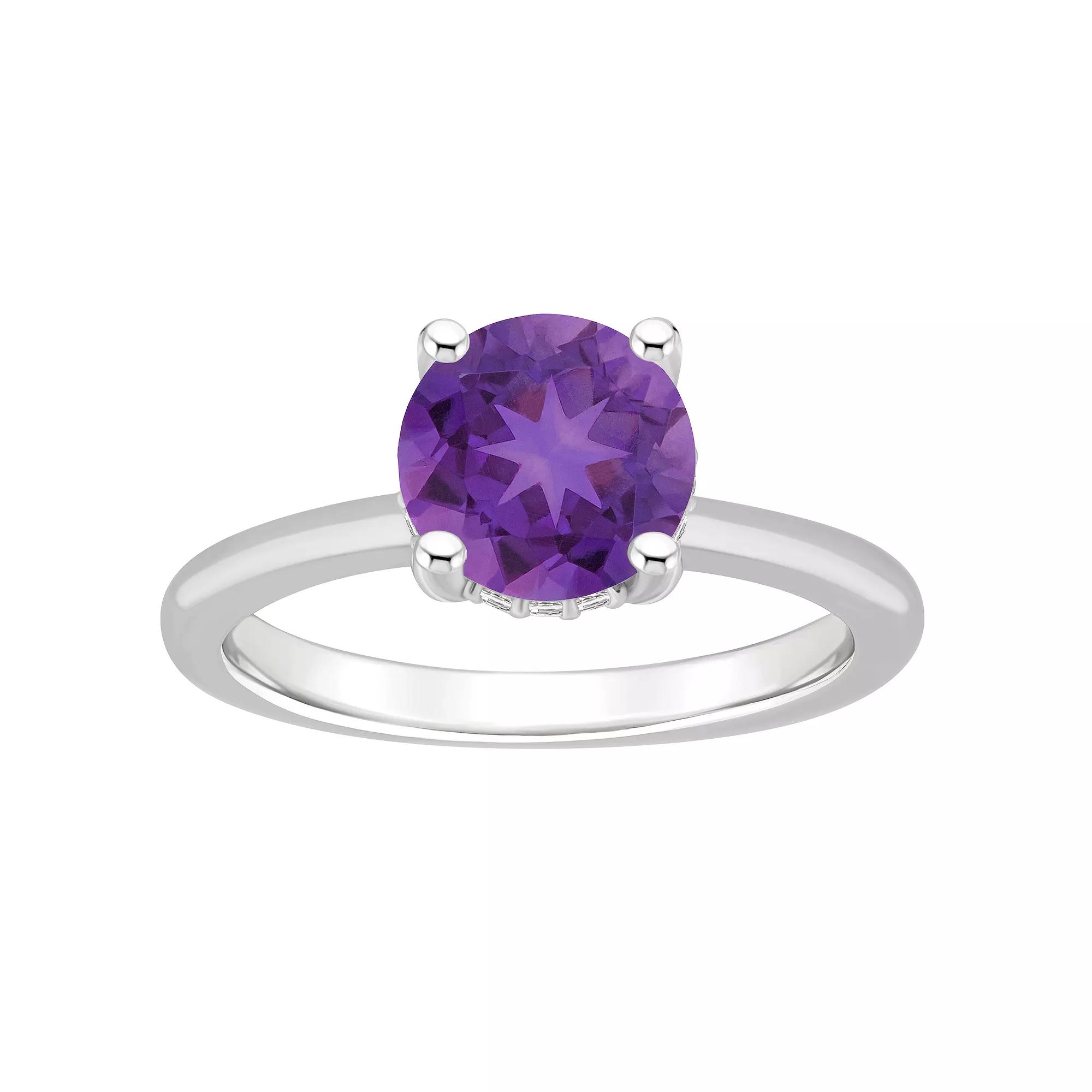 Alyson Layne Sterling Silver 8 mm Round Gemstone & Diamond Accent Ring, Women's, Size: 9, Purple Product Image