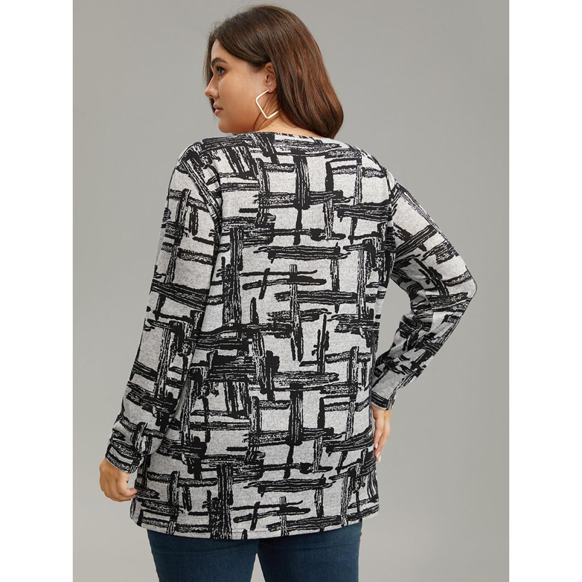 Plus Size Plaid Graffiti Round Neck T-shirt DimGray Women Casual Printed Graffiti Round Neck Dailywear T-shirts BloomChic 12/L Product Image