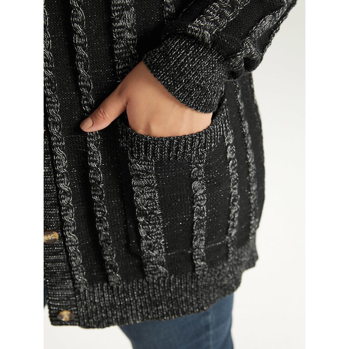 Plus Size Halloween Striped Patched Pocket Button Up Cardigan Black Women Casual Loose Long Sleeve Festival-Halloween Cardigans BloomChic 12/L Product Image