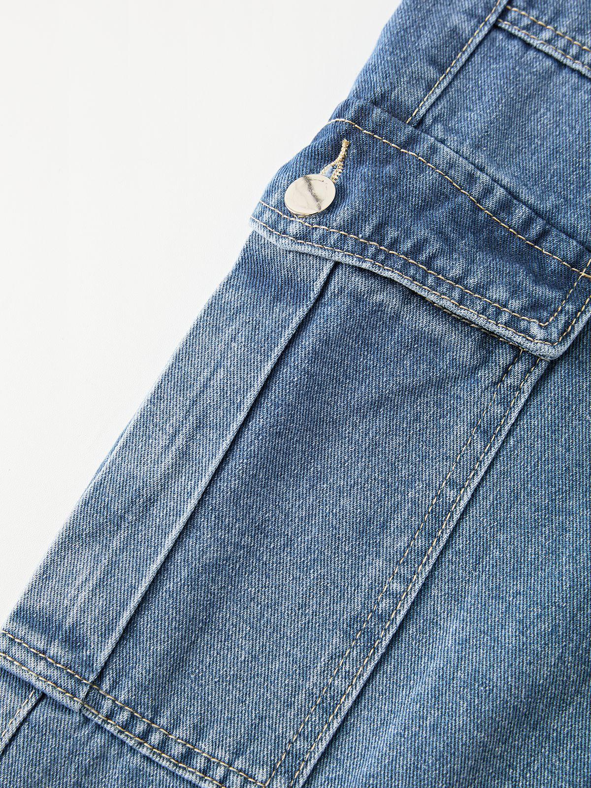 Washed Mid Waist Pocket Cargo Jeans Product Image