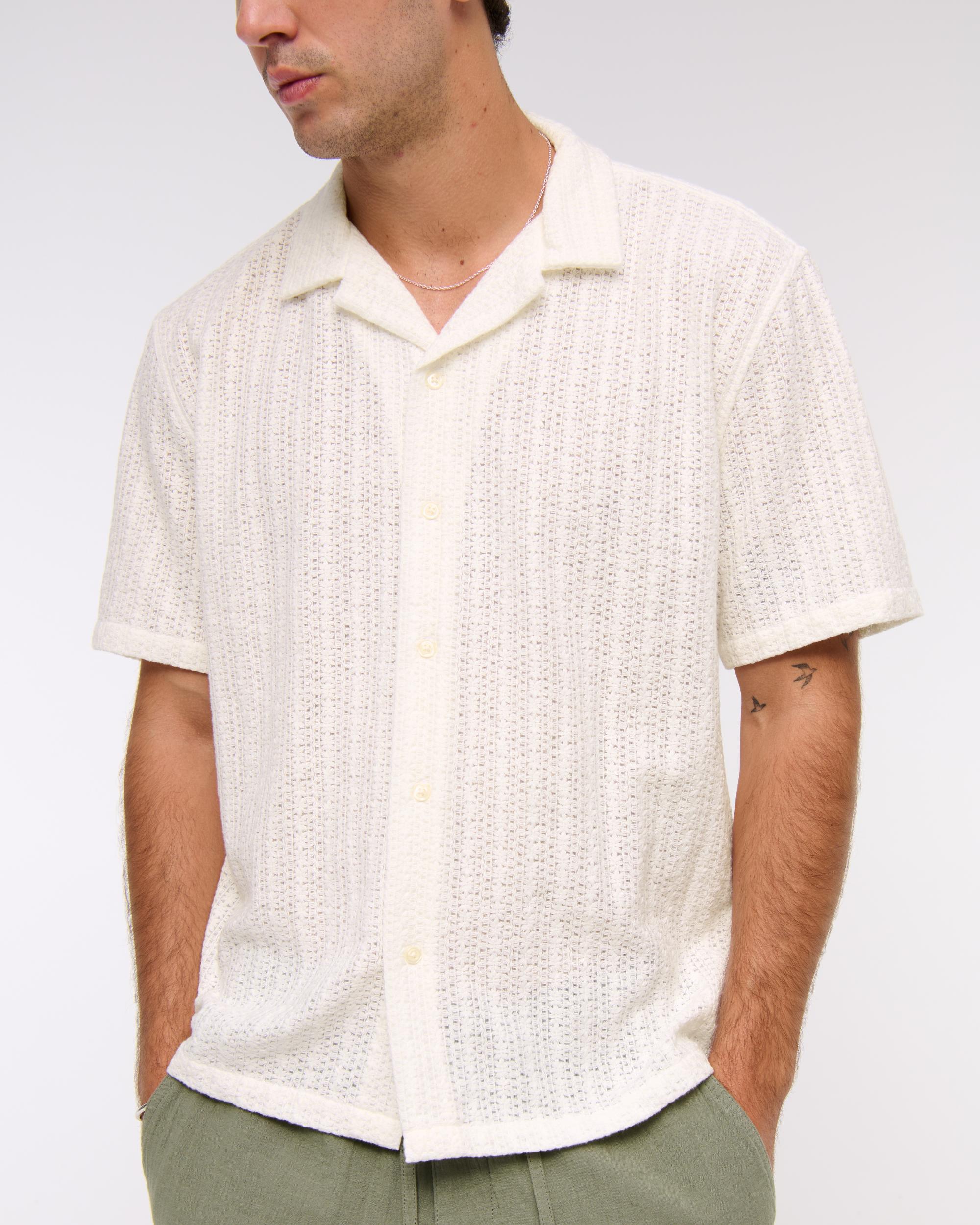 Camp Collar Cropped Lace Shirt Product Image