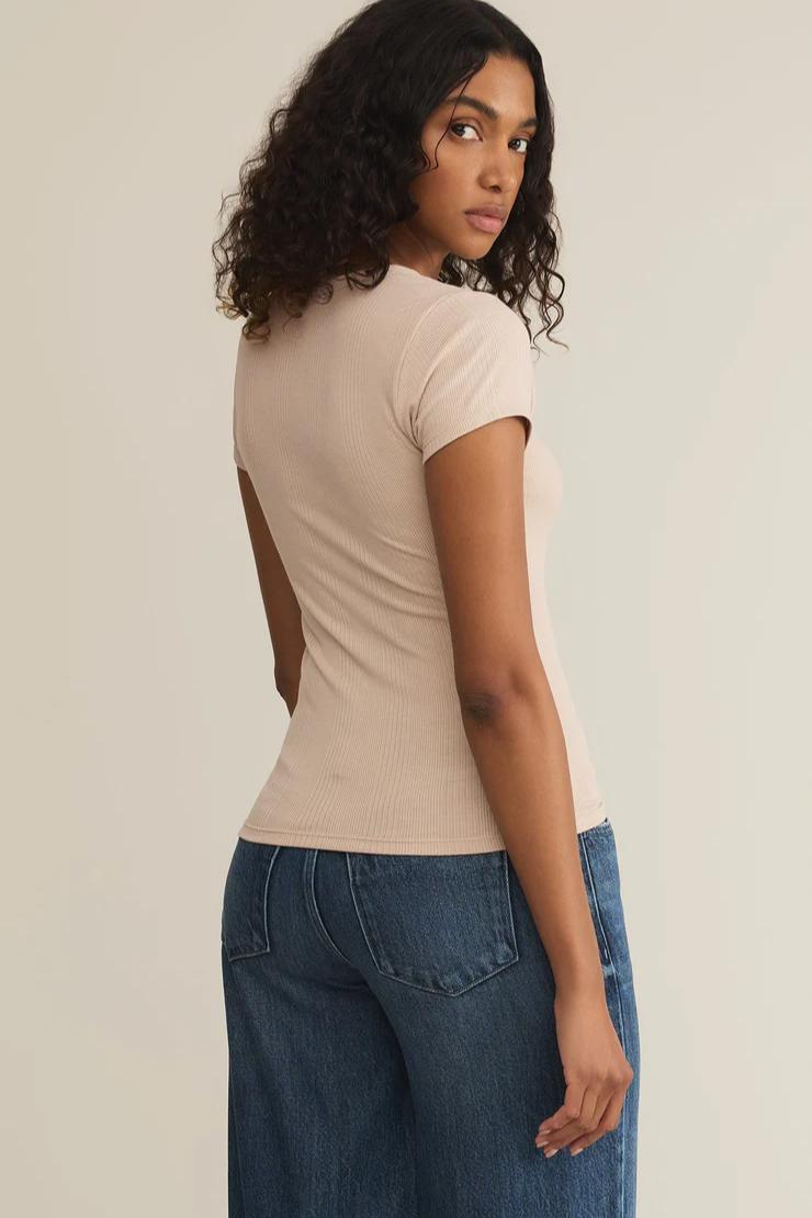 Avery Fitted Rib Tee- Parchment Product Image