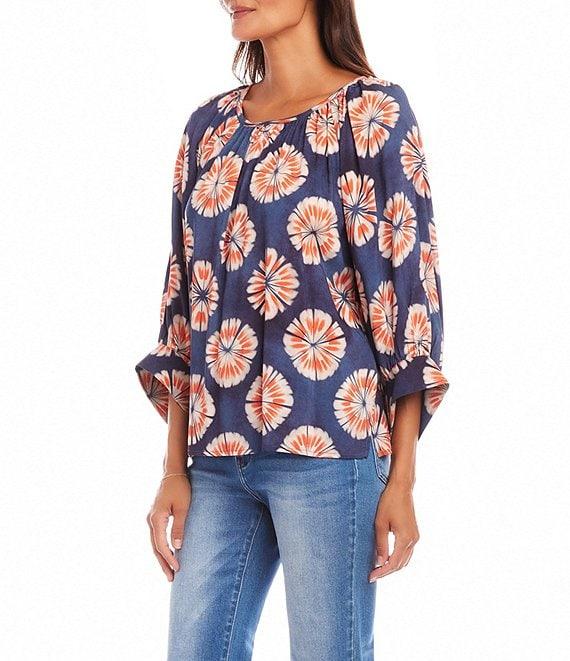 Karen Kane Sunburst Print Boat Neck 3/4 Blouson Sleeve Peasant Top Product Image