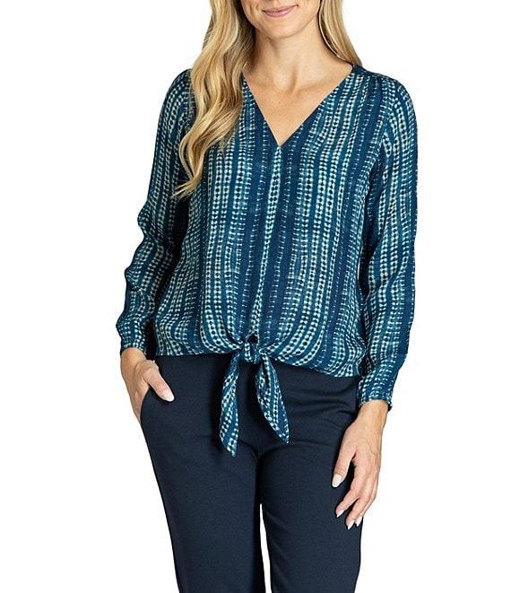 APNY V-Neck Long Sleeve Tie Front Printed Top Product Image