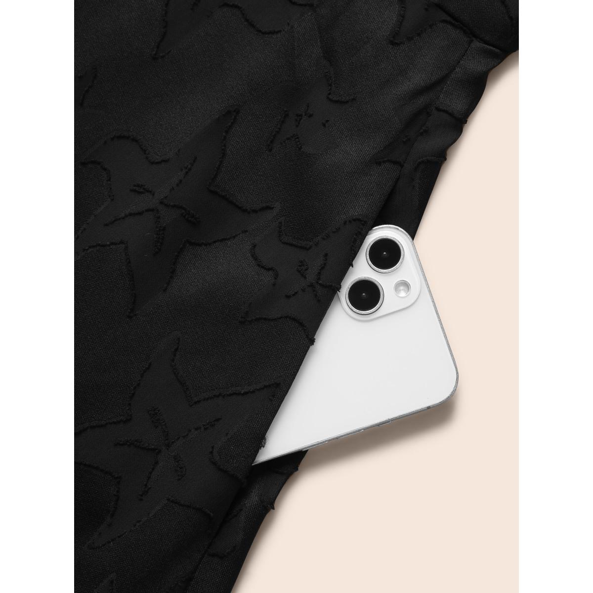 Plus Size Star Textured Lantern Sleeve Midi Dress Black Women Elegant Texture V-neck Short sleeve Curvy BloomChic 30/6X Product Image