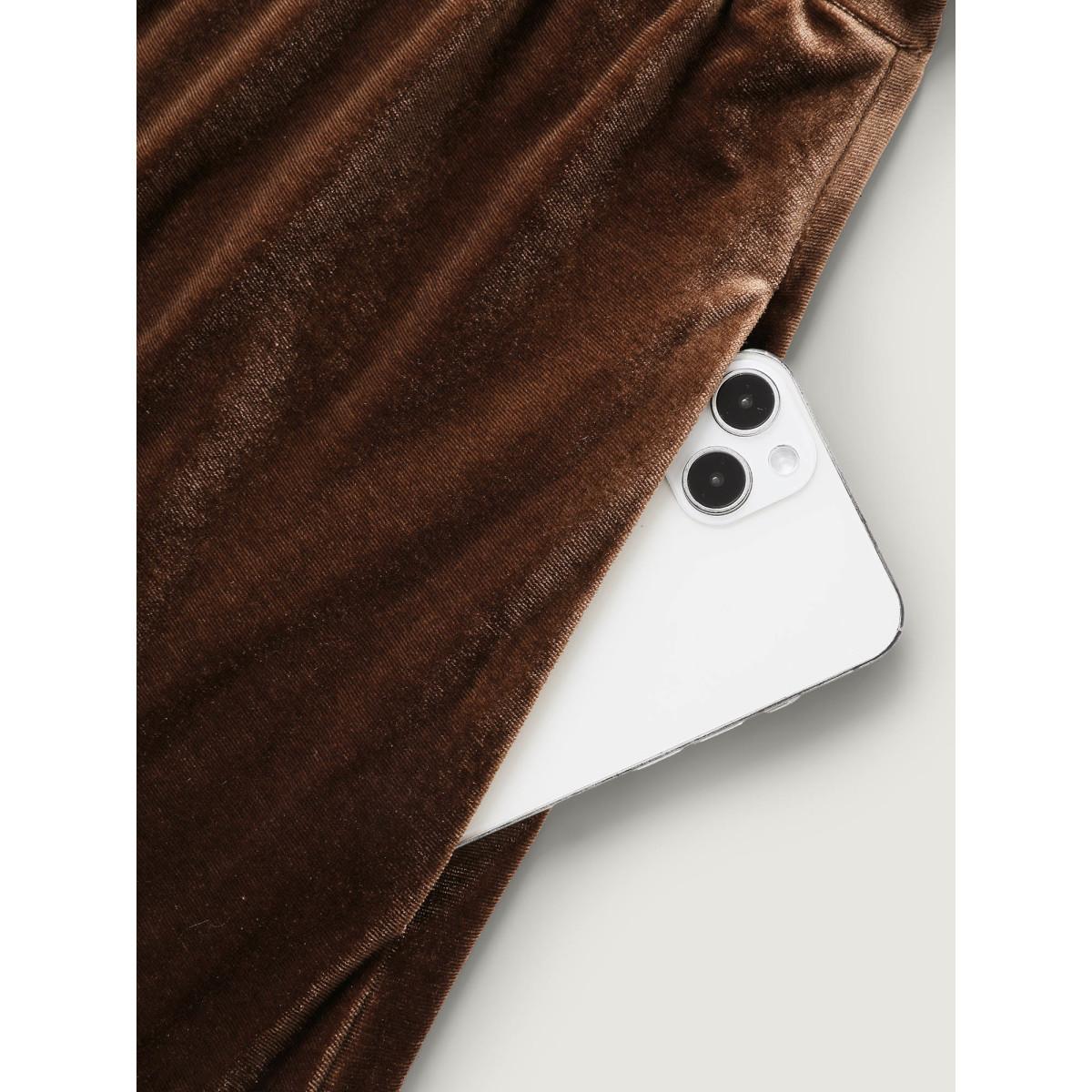 Plus Size Velvet V-Neck Cinched-Waist Midi Dress Browncoffeecolor Women Leisure Gathered V-neck Elbow-length sleeve Curvy BloomChic 26/4X Product Image