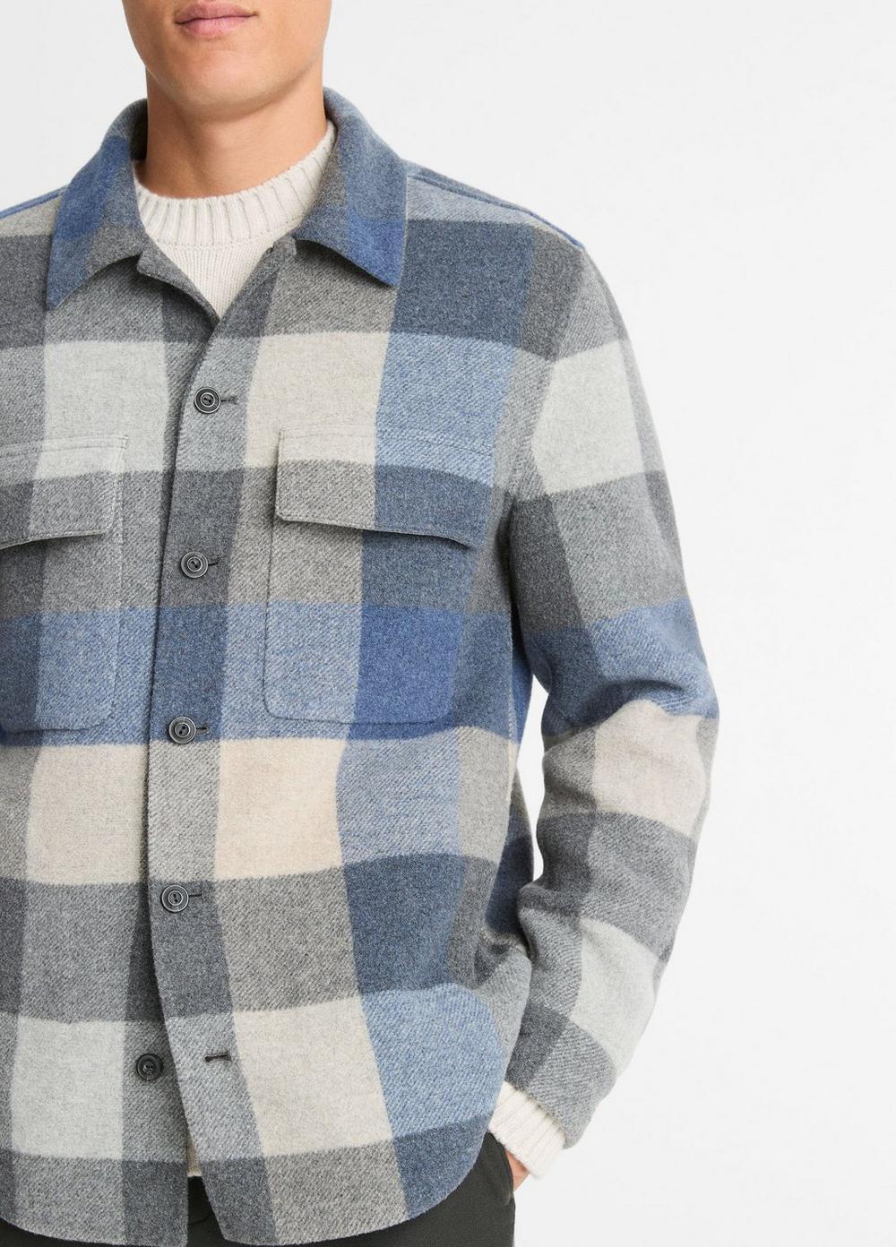 Plaid Italian Splittable Wool-Blend Shirt Jacket Product Image