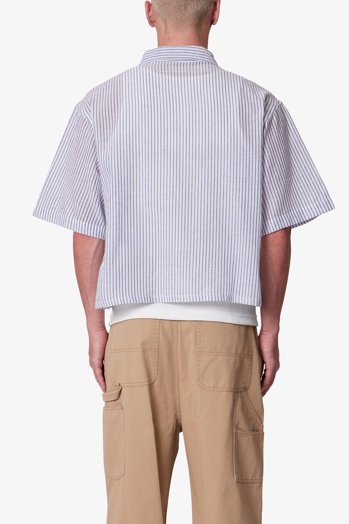 Cropped Boxy Striped S/S Shirt - Blue Product Image