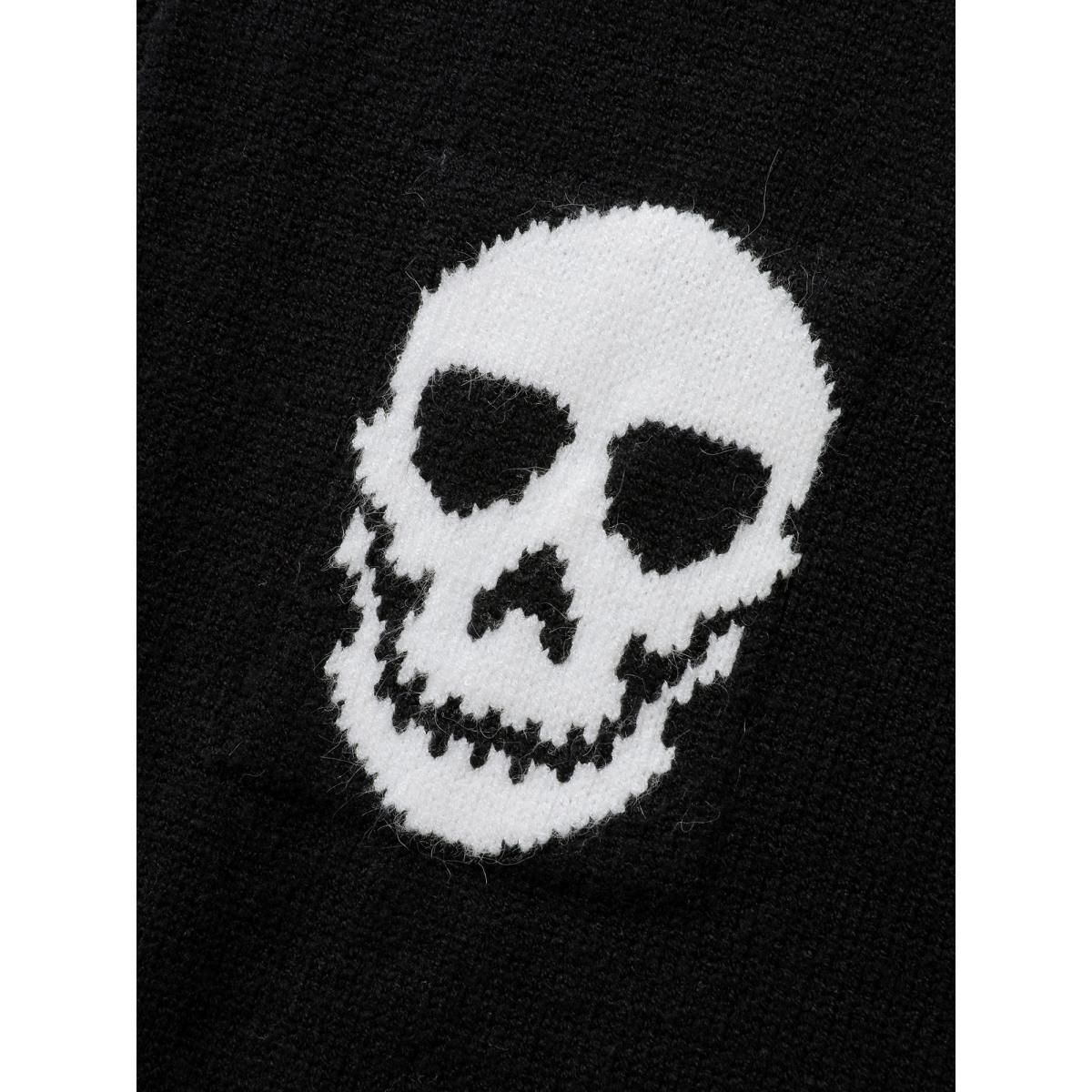 Plus Size Skull Print Batwing Sleeve Knit Cardigan Black Women Playful Loose Long Sleeve Casual Cardigans BloomChic 14-16/1X Product Image