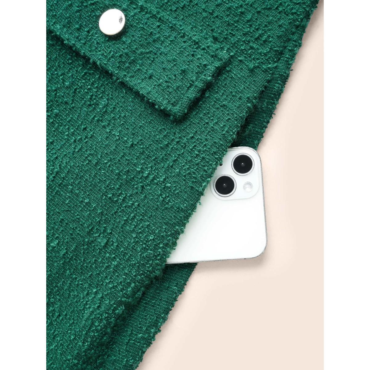 Plus Size Textured Patchwork Flap Detail Dress DarkGreen Women Elegant Texture Round Neck Long Sleeve Curvy BloomChic 28/5X Product Image