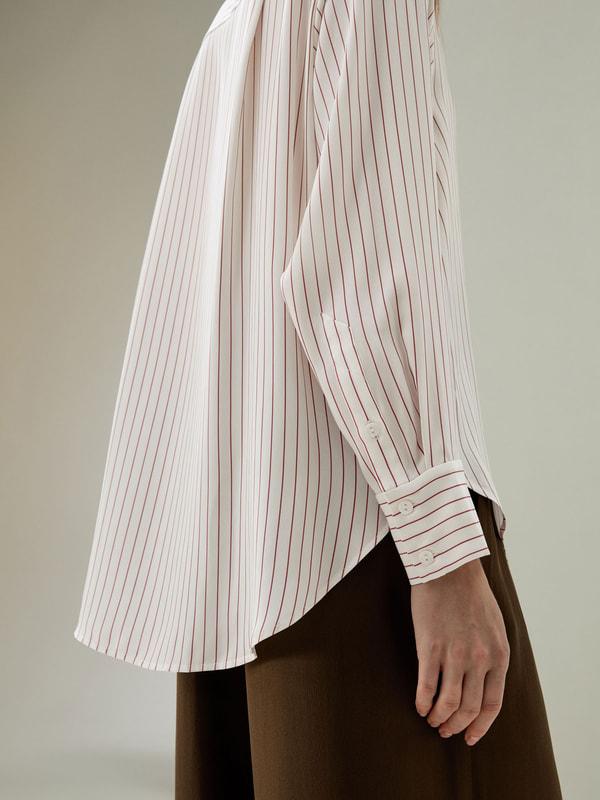 LILYSILK Women's Silk Charmeuse Oversized SOS Shirt, Brown Pinstripe, XXL Product Image