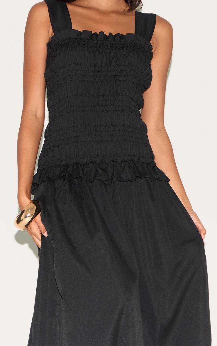 Black Shirred Frill Detail Maxi Dress Product Image