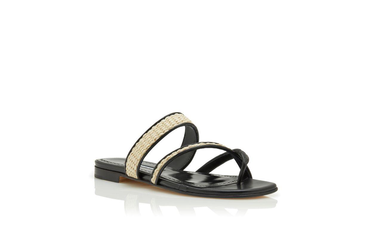 SUSARA Black and Beige Raffia Flat Sandals  Product Image