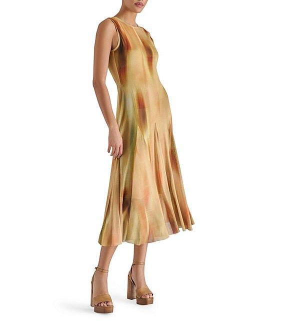 Steve Madden Marenne Printed Mesh Knit Crew Neck Sleeveless Midi Dress Product Image