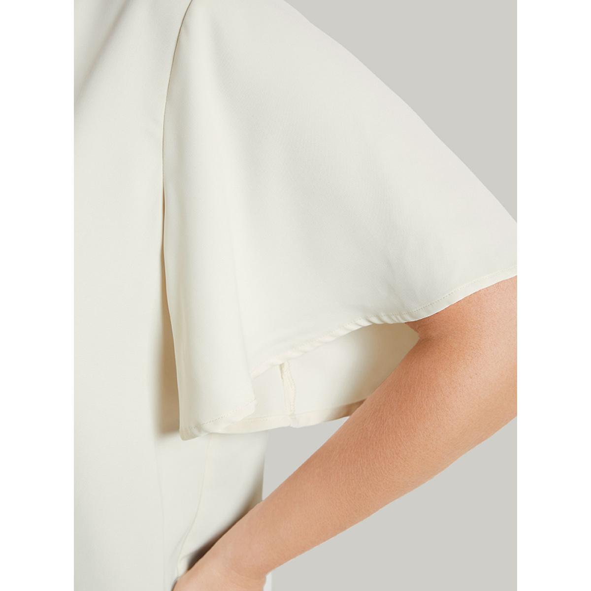 Plus Size Ivory Solid Ruffle Sleeve Crisscross Neck Blouse Women Office Short sleeve Round Neck Work Blouses BloomChic 30/6X Product Image