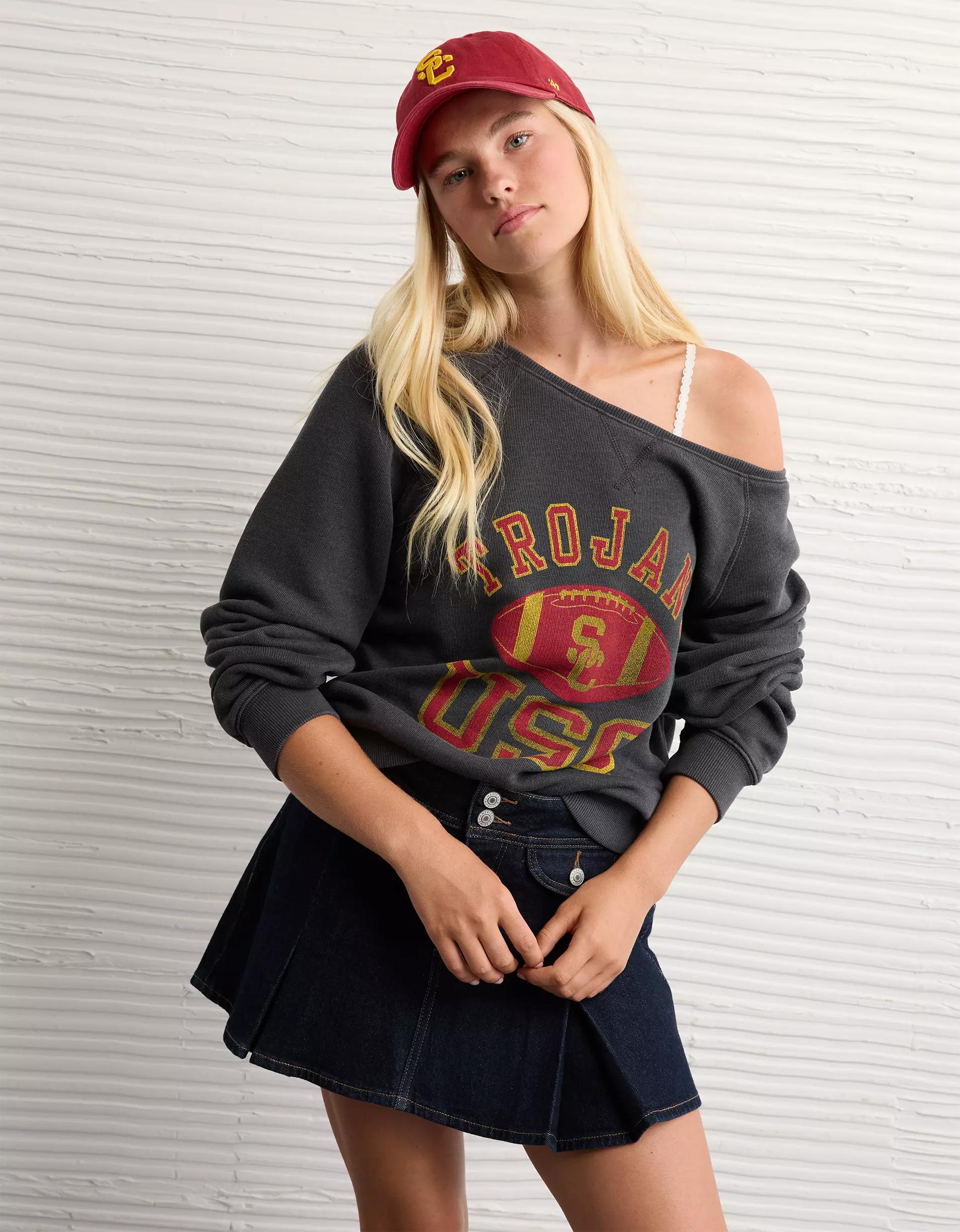 AE USC Trojans Graphic Off The Shoulder Sweatshirt Product Image