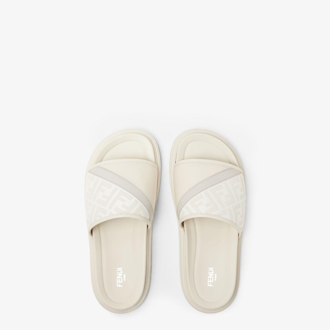 Fendi Diagonal SlidesWhite FF jacquard and leather slides Product Image